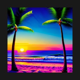 RetroWave 80s Sunset Beach 14 T-Shirt