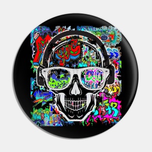 Graffiti Music Skulls Pin