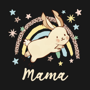 Leopard Graphic Rainbow Bunny Mama T-Shirt