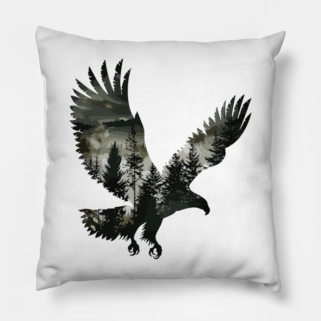 Majestic Forest Nature Eagle Silhouette Pillow by DefineWear