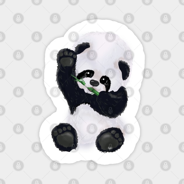 Panda Bear baby eating and waving tenderly Magnet by KyasSan