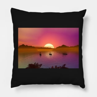 Sunset in the Bay Seascape Pillow