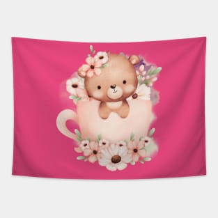 Cute Panda Bear Full Flower - Adorable Panda - Kawaii Panda Tapestry