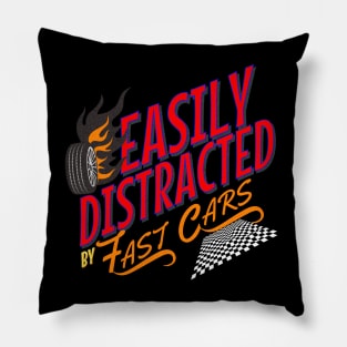 Easily Distracted By Fast Cars Speed Checkered Flag Funny Pillow