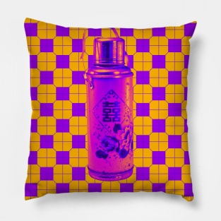 Vintage Thermos Hot Pink with Orange and Purple Tile Floor Pattern - Retro Hong Kong Pillow