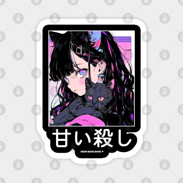 Stylish Anime Neko Girl Manga Aesthetic Streetwear Magnet by Neon Bang Bang