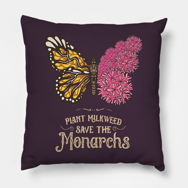 Monarch Butterfly Plant Milkweed Vintage Art Pillow by USProudness