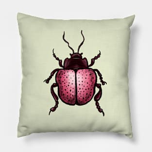 Pink Beetle With Dots Insect Art Pillow