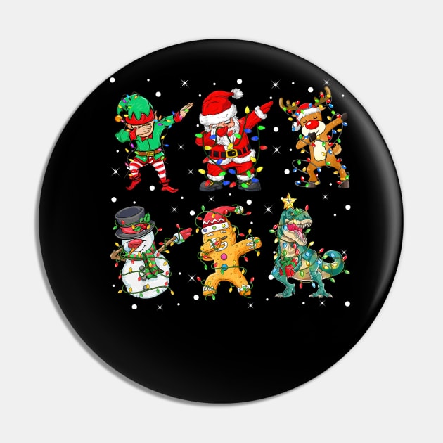 Dabbing Dab Santa Elf Dinosaur T-rex Friends Christmas Lights Pin by nvqdesigns