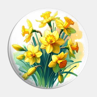 Daffodil Delight Spring Bloom Illustration Pin