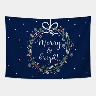 Merry and Bright Christmas Wreath Tapestry