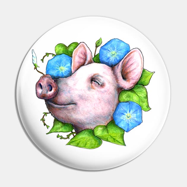 Pig in the Morning Glories Pin by Julie Townsend Studio