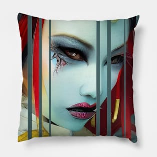 Japanese Geisha Girl Kabuki Demon by Raven Glow Pillow