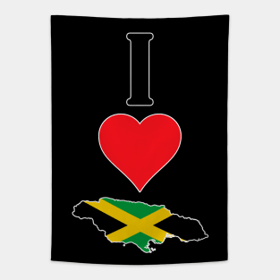 I Heart Jamaica Vertical I Love Jamaican National Flag Map Tapestry