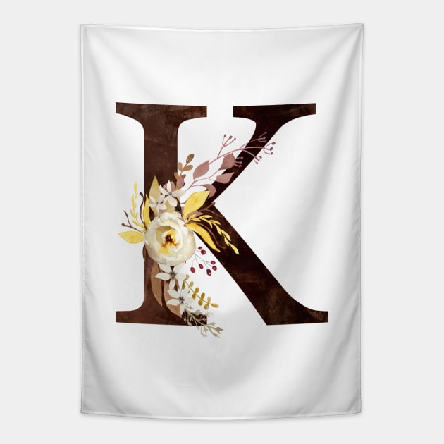 Floral Monogram K Lovely Autumn Foliage Tapestry by floralmonogram