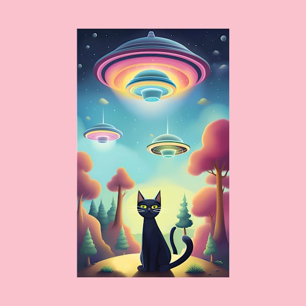 Cat UFO Forest by roswellboutique
