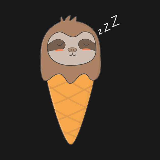 Kawaii Lazy Sloth Ice Cream Cone T-Shirt by happinessinatee