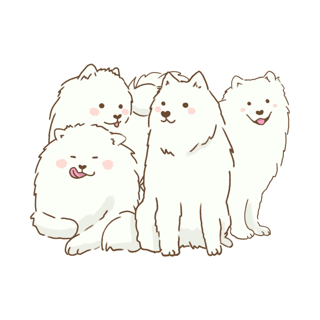 Cute samoyed dogs smiling with tongue out by Mayarart