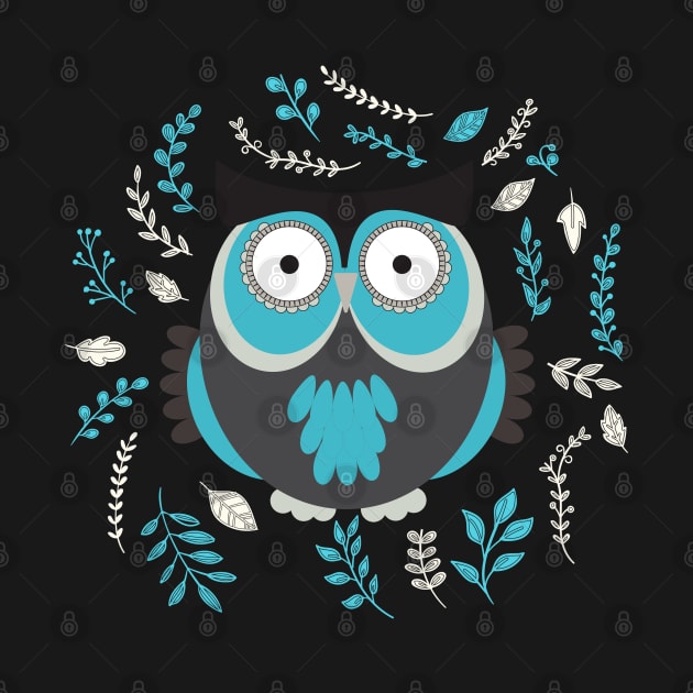 BLUE OWL AND LEAVES by MagicDreams