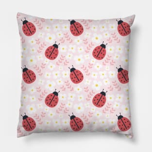 Cute Spring Floral Red Ladybug Pattern Pillow