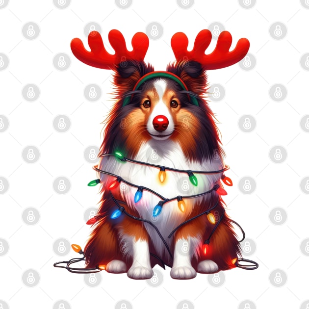 Christmas Red Nose Shetland Sheepdog by Chromatic Fusion Studio