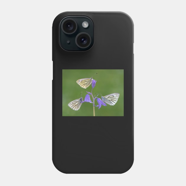 Three Green-veined White Butterflies on a Bluebell Phone Case by TonyNorth