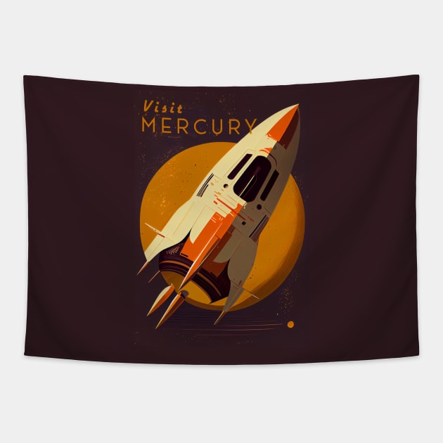 Mercury Adventure Vintage Travel Poster Tapestry by GreenMary Design