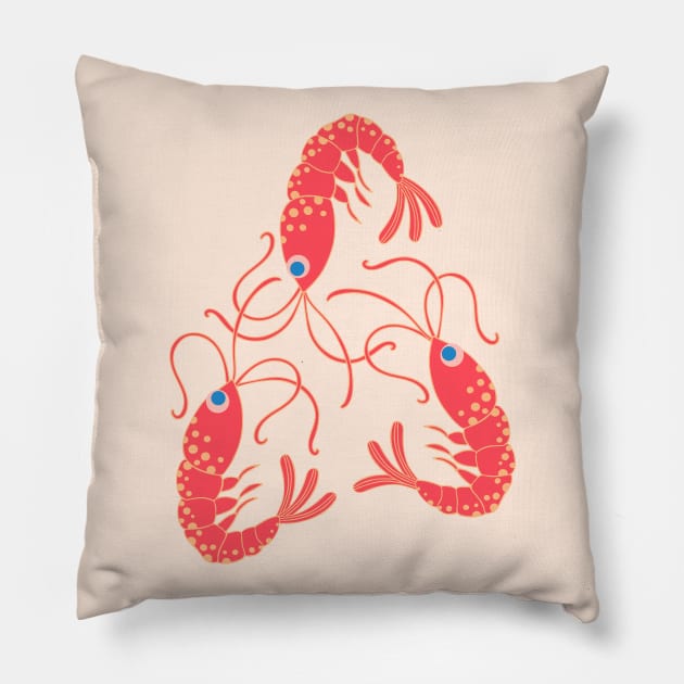 SHRIMPS Cute Sea Life Coastal Ocean Beach Shrimp in Red - UnBlink Studio by Jackie Tahara Pillow by UnBlink Studio by Jackie Tahara