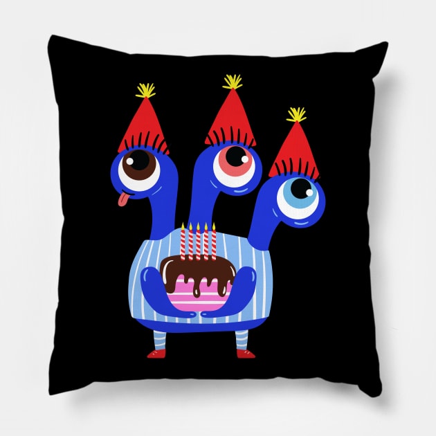 Birthday Three-headed Monster Pillow by Charaf Eddine