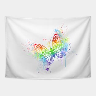 Watercolor rainbow butterfly with spray Tapestry