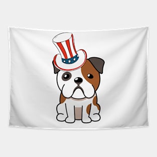 Funny bulldog is wearing uncle sam hat Tapestry