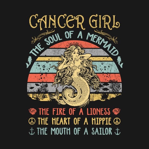 Cancer Girl The Soul Of A Mermaid Vintage Birthday Gift by Presnall