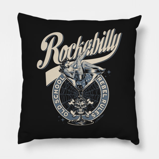 Rockabilly Rebel Rules Pillow by nanobarbero