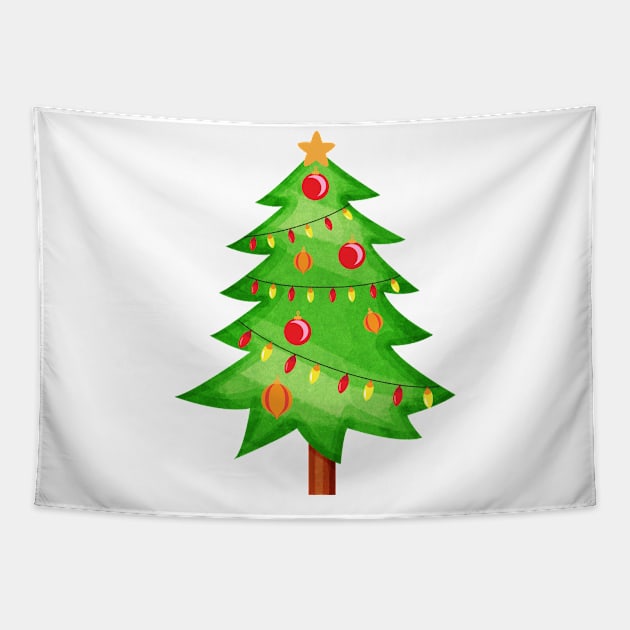 Cute Comic Christmas Tree Illustration Tapestry by lunamoonart