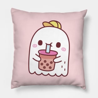 Cute Ghost Drinking Boba Tea Pillow