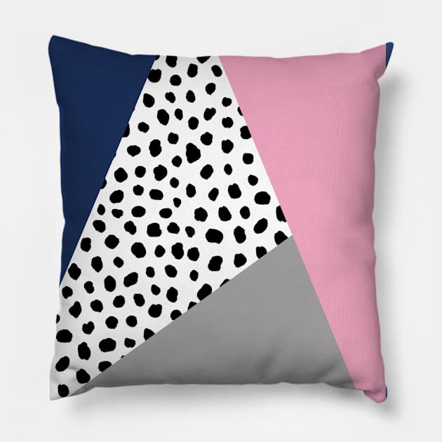 Geometric Polka Dot, Navy Blue, Blush Pink and Grey Pillow by OneThreeSix