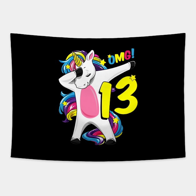 Funny Dabbing Unicorn Shirt Girl 13th birthday Party Dab Tapestry by ELFEINHALB