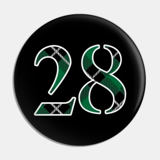 28 Sports Jersey Number Green Black Flannel Pin