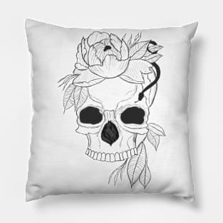 Skull with flower, leaves and snake Pillow