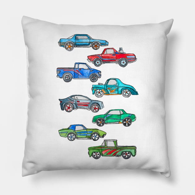 Toy Car Pile Up Pillow by micklyn