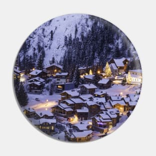SCENERY 39 - Night Life In Cold Snow Town Outdoor Pin