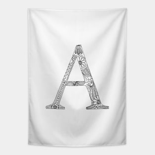 Henna Alphabet A / Henna Letter A - Black Henna Line Art Tapestry