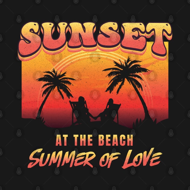 Vintage Retro Sunset At The Beach - Summer of Love by Whimsical Thinker