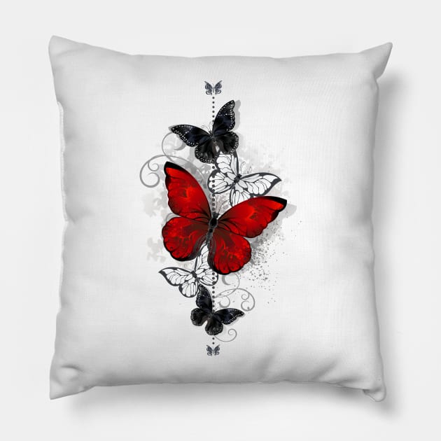 Red and Black Butterflies Pillow by Blackmoon9