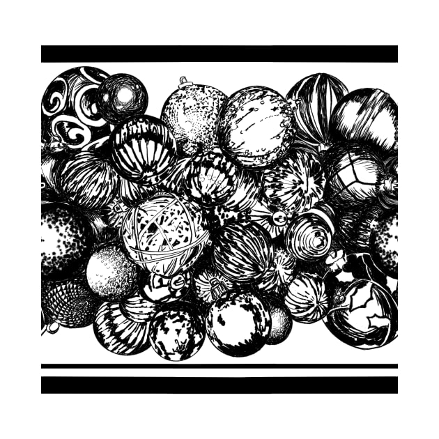 Rows of Christmas Ornaments Black & White by missdebi27