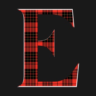 Letter E Monogram - Scottish Tartan Pattern Red T-Shirt