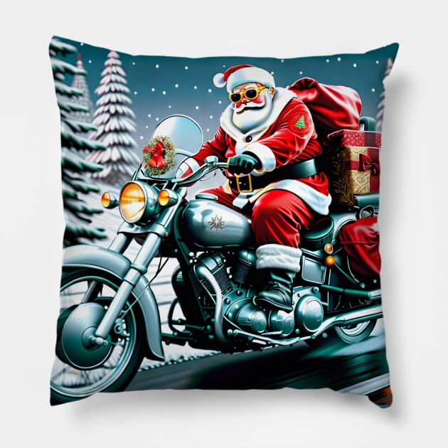 Santa on a Motorcycle Pillow by rturnbow