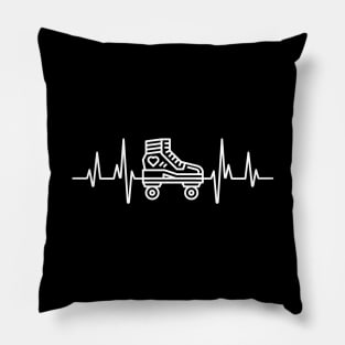 Roller Skate line drawing and heartbeat in white for skaters and roller derby fans Pillow