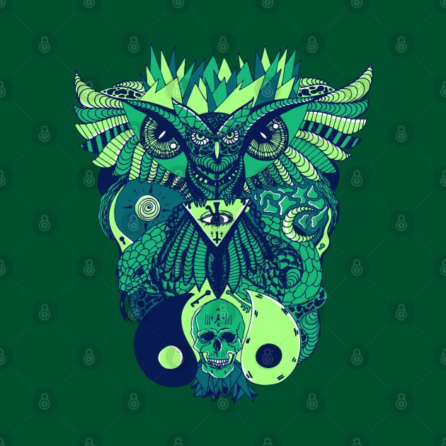 Ngreen Wise Owl And Ageless Skull by kenallouis