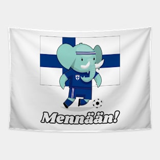 ⚽ Finland Football, Cute Elephant Kicks Ball, Mennään! Team Spirit Tapestry